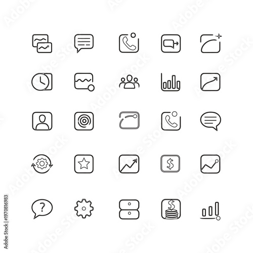 Flat Business Management UI Icons Set of 25 Minimal Black Line Vector Icons for App and Web