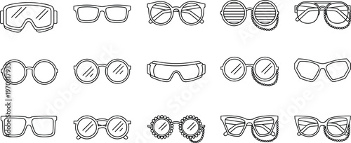 Eyeglasses and sunglasses line icons, eyewear fashion, optical glasses outline vector icon set collection