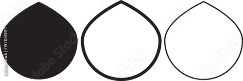 Three teardrop shapes in different line styles and fill