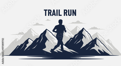 Silhouette Running Through Mountains: A Trail Run Illustration for Active Lifestyles