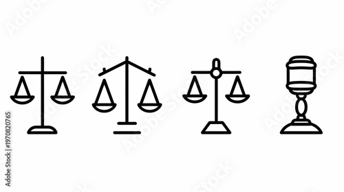 Several line art depictions of scales, showcasing different styles and a possible goblet