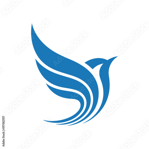 Blue bird logo with wings in motion