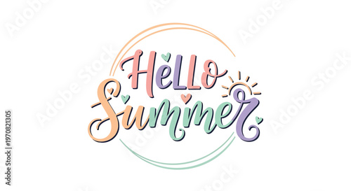 Hello Summer, colorful typography, greeting card design, vector illustration, summer vibes