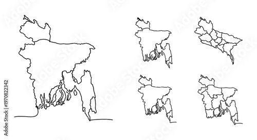 Map of bangladesh with multiple silhouettes and a country outline