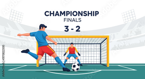 Soccer Championship Finals with Exciting Goal Kick and Goalkeeper Facing the Ball