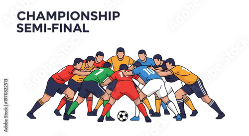 Soccer Championship Semifinal: Illustration Of Players In A Group Huddle Formation