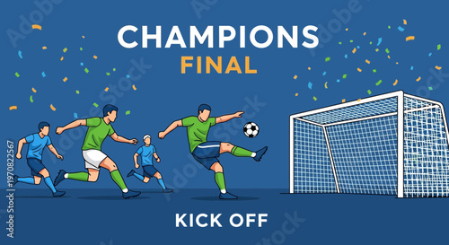 Soccer Final: Champions Battle, Dramatic Kick Off With Energetic Players and Goal Action