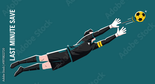 Soccer Goalkeeper Diving To Save The Ball On A Vibrant Turquoise Backdrop
