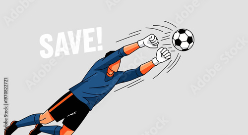 Soccer Goalkeeper Diving To Save The Ball In An Energetic Cartoon Illustration