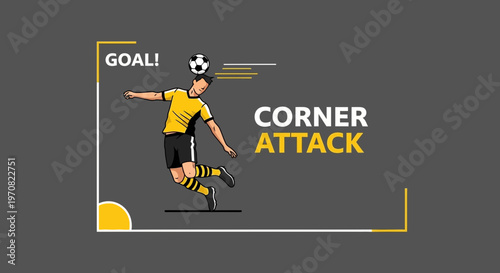 Soccer Illustration Depicting a Header Shot During a Corner Kick Play for Goal Scoring