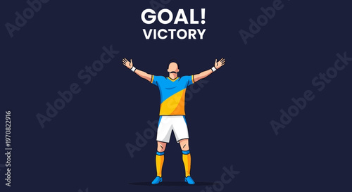 Soccer Player Celebrates Scoring Goal And Achieving Victory With Arms Raised High