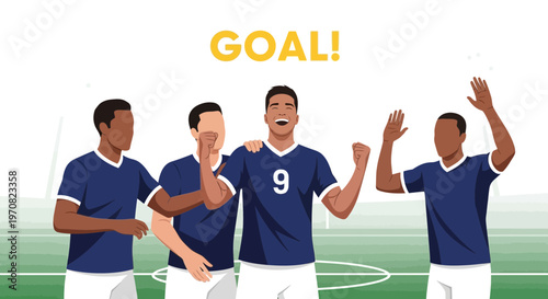Soccer Players Celebrate The Goal, An Energetic Illustration Depicting Sporting Victory