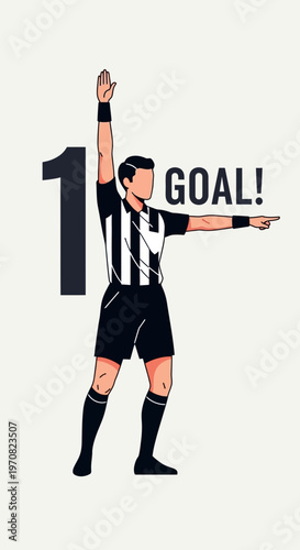 Soccer Referee Signaling A Goal: Isolated Illustration Of A Referee Awarding A Point Scoring