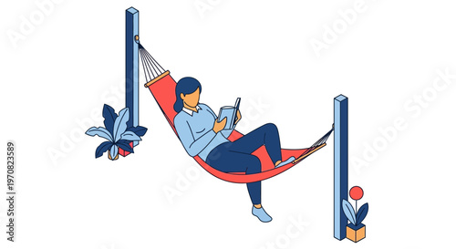 Woman Relaxing in Red Hammock Outdoors.