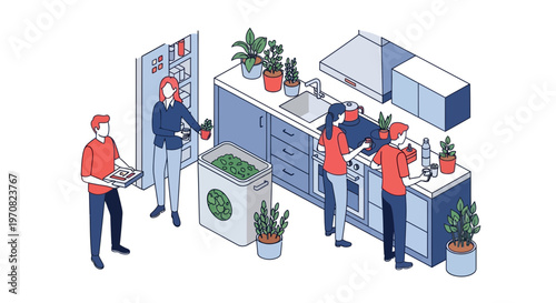 Workers in a recycling facility sorting.