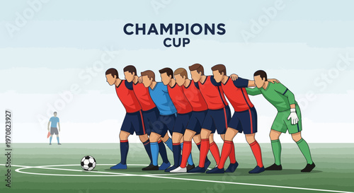 Soccer Team Forming Wall Before A Free Kick During The Champions Cup Tournament