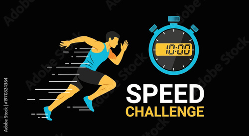 Speed Challenge: Dynamic Illustration of a Runner with a Stopwatch Concept