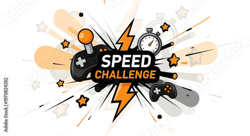 Speed Challenge Logo: Gaming Tournament Visual, Featuring Controller And Stopwatch Elements