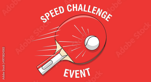 Speed Challenge Event Concept Featuring Ping Pong Equipment Over Red Background
