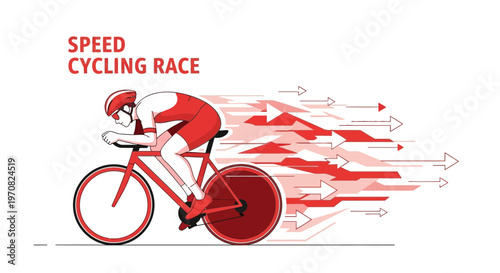 Speeding Cyclist In Competitive Race With Motion Arrows Representing Velocity