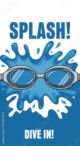 Splash Dive In Vibrant Blue Water Sports Goggles Illustration