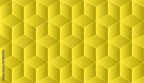 Abstract seamless geometric pattern with repeating cube shapes in bright yellow tones