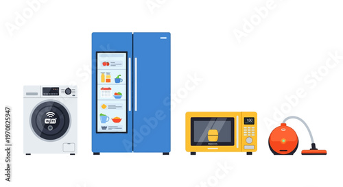 Smart home appliances including washing machine refrigerator microwave and vacuum cleaner