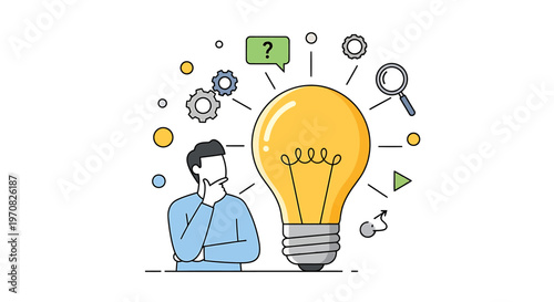 A man having an idea with lightbulb.