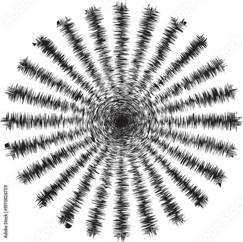 Abstract Radial Burst Glitch Pattern with Fragmented Wave Lines Design