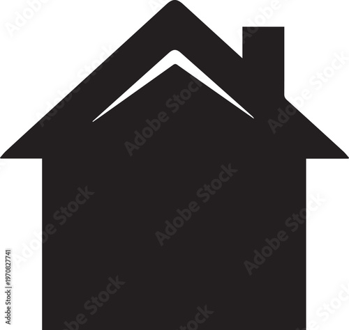 House icon, black silhouette, simple home symbol, roof and chimney