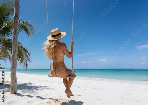 Mature woman chilling out at the tropical beach