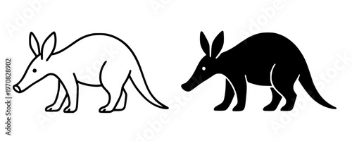 Aardvark vector icon, outline and silhouette, for animal design, isolated on transparent background