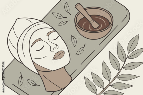 A serene woman enjoying a spa treatment with a face mask