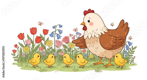 A mother hen and her chicks.