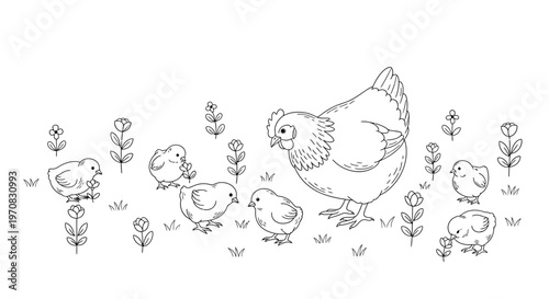 A mother hen and her chicks.