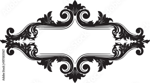 Ornate, black, Victorian-style frame, label, border, decorative element, empty template