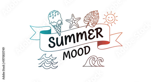Summer mood, beach icons, colorful illustrations, vector graphics, seasonal elements