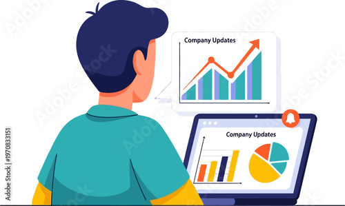 Executive monitoring company performance updates on monitor