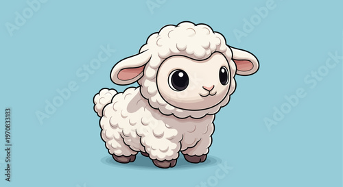 Cute cartoon lamb standing alone.