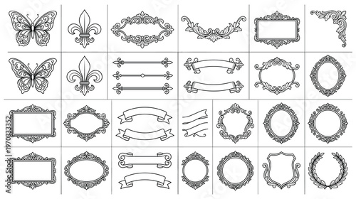 Elegant vintage frame collection with ornamental borders and ribbons.
