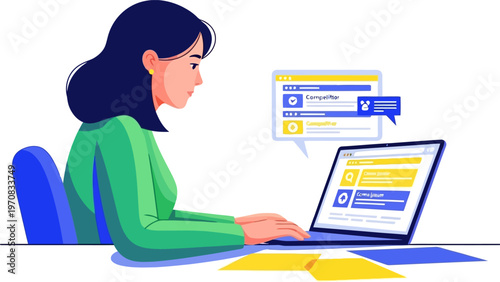 Marketing specialist conducting competitor research using laptop computer