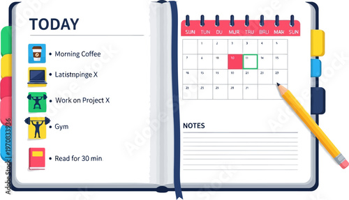 Open daily planner with schedule and calendar view
