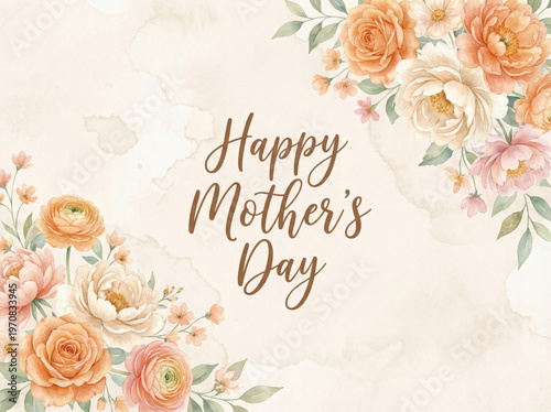A soft pastel floral illustration wishing a happy mother's day with delicate flowers and elegant script
