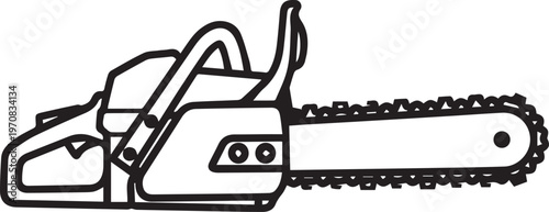 chainsaw, vector icon, black and white illustration, power tool, gardening equipment