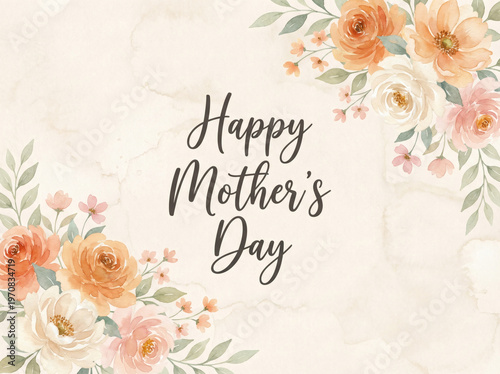 Beautiful watercolor floral card celebrating Mother's Day with elegant flowers and a warm, loving message for moms everywhere, perfect for springtime greetings