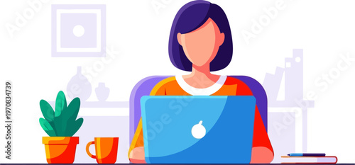 Remote worker using laptop at clean home office desk