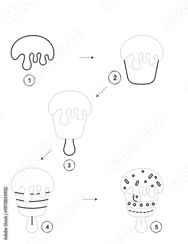 Step by step guide on how to draw an ice cream cone for kids activity