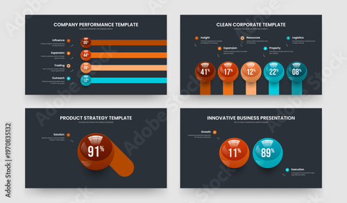 Market Overview 4 5 1 2 Option Infographic Slide Design Collection. Science Forecast Four Five One Two Step Graph Slideshow Template Vector Illustration Set.