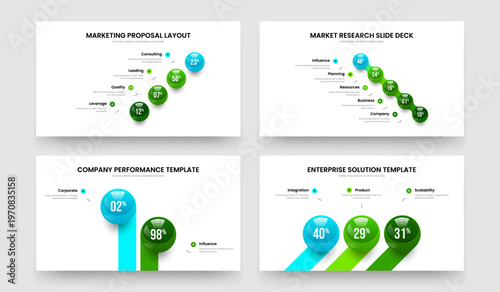 Educational Performance 4 5 2 3 Element Diagram Frame Design Set. Financial Growth Four Five Two Three Option Infographic Slide Layout Vector Illustration Bundle.