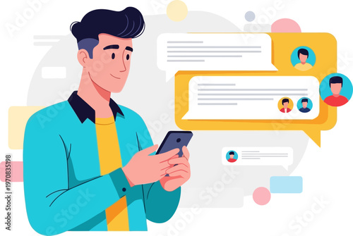 Young man using a smartphone for instant messaging and social networking with friends